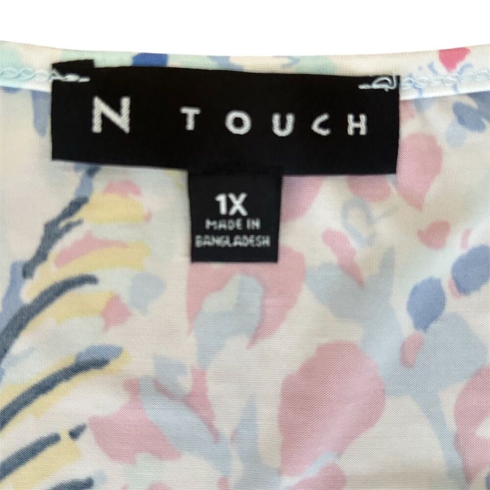N Touch Women's 1X Floral Ruffle Sleeve Blouse Multicolor Casual Top - Picture 2 of 4